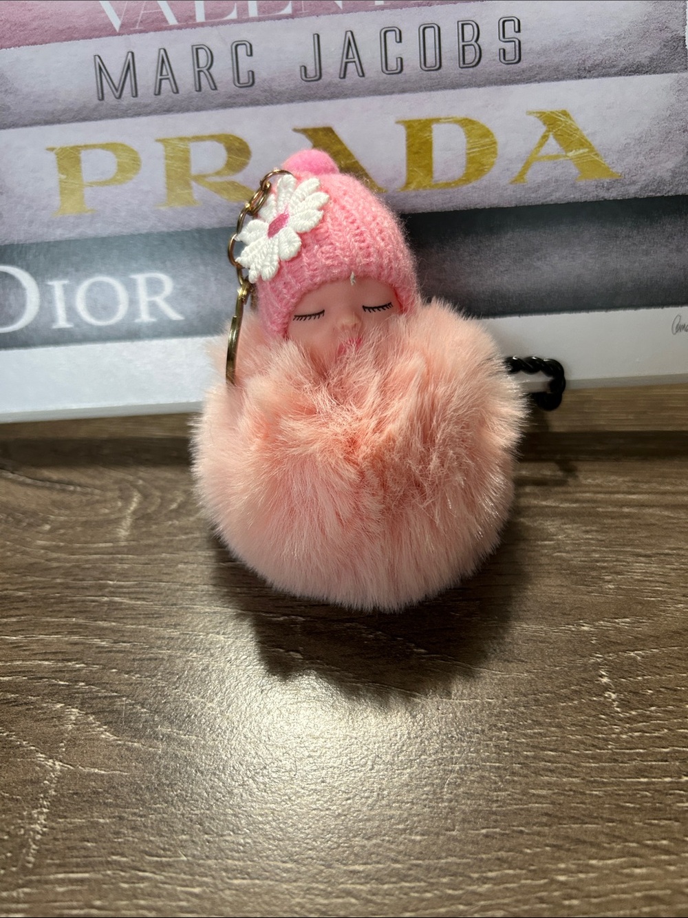 Pink Plush Pom-Pom Doll Keychain - bag charm Accessories